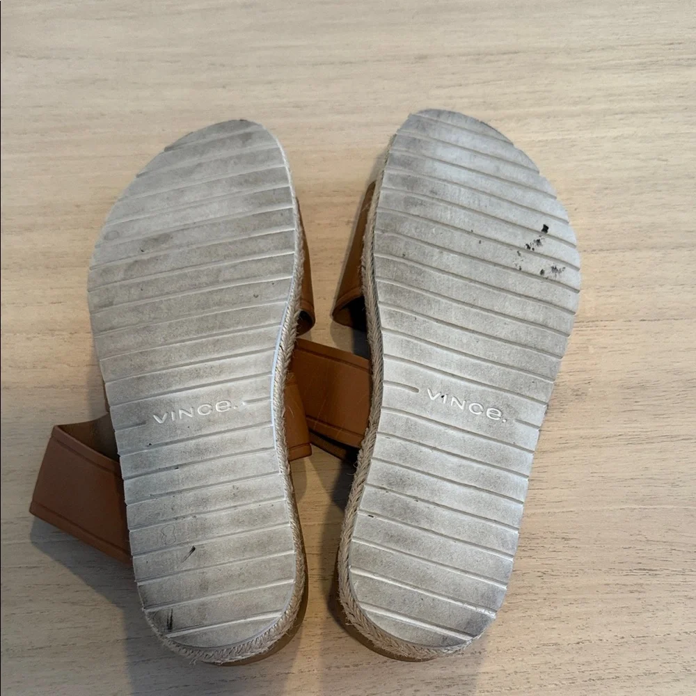 Vince Leather Espadrille Platform Slide Sandals Brown Size 7 - Picture 2 of 6